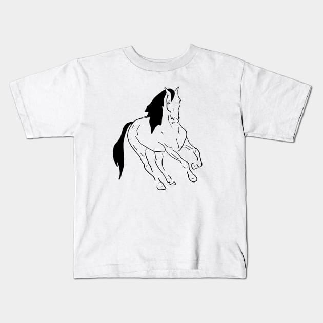 Black line art running horse Kids T-Shirt by RedHeadAmazona